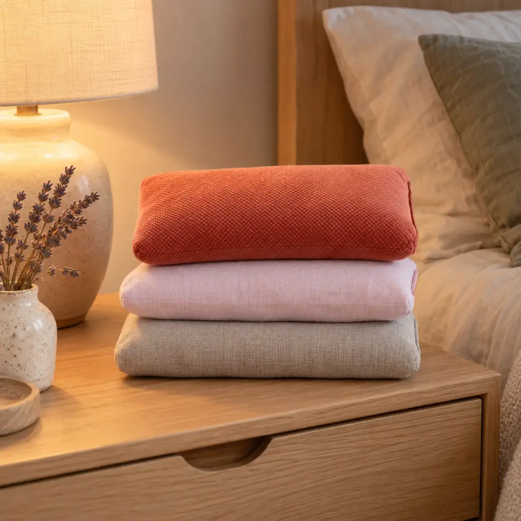 Bouillotte au sarrasin en coton, lin et velours – mise en situation