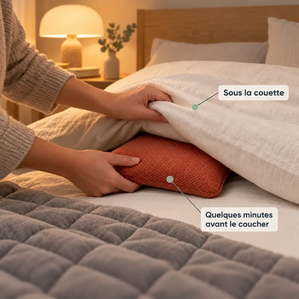 Bouillotte au sarrasin en coton, lin et velours – Un lit tiède avant de se coucher