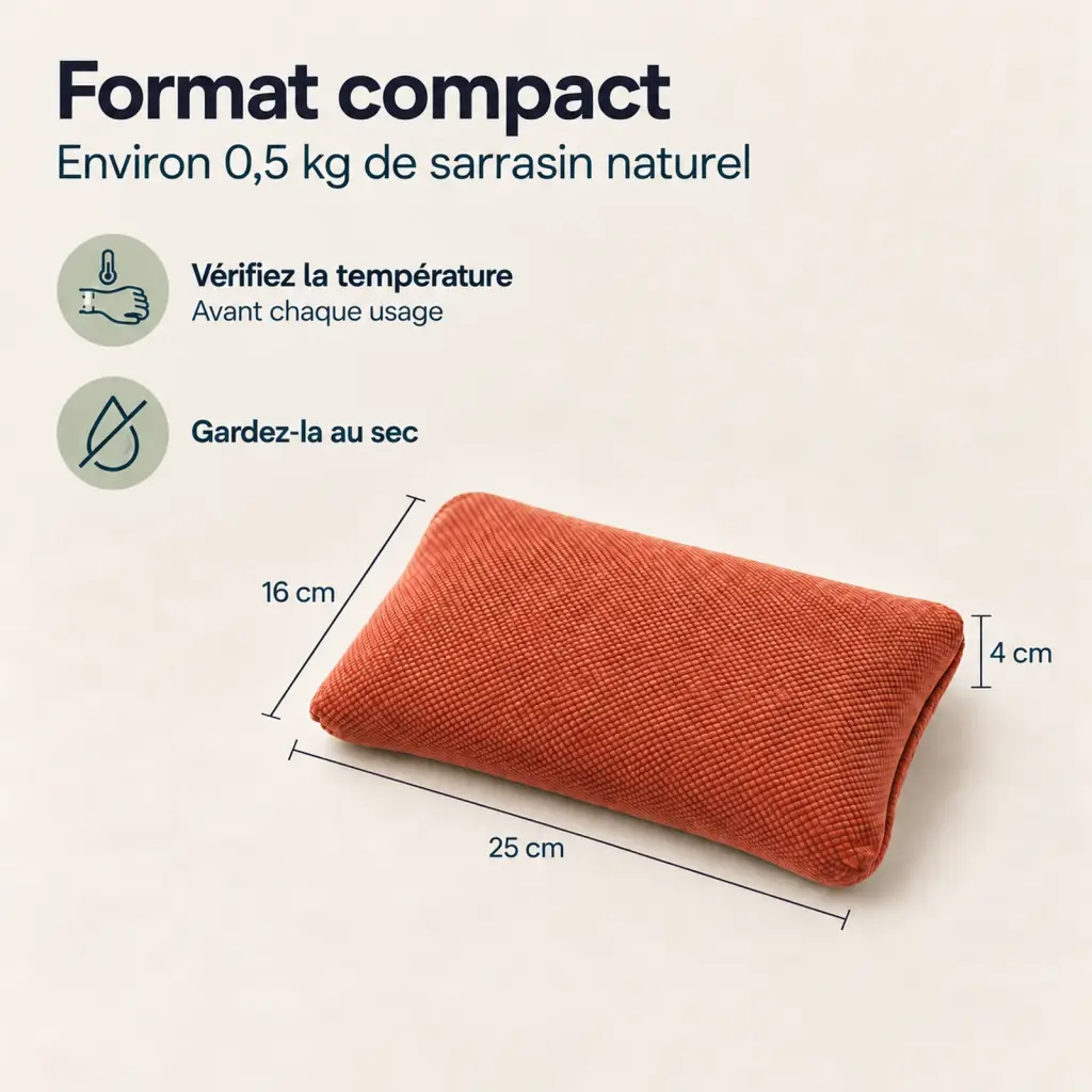 Bouillotte au sarrasin en coton, lin et velours – composition et dimensions