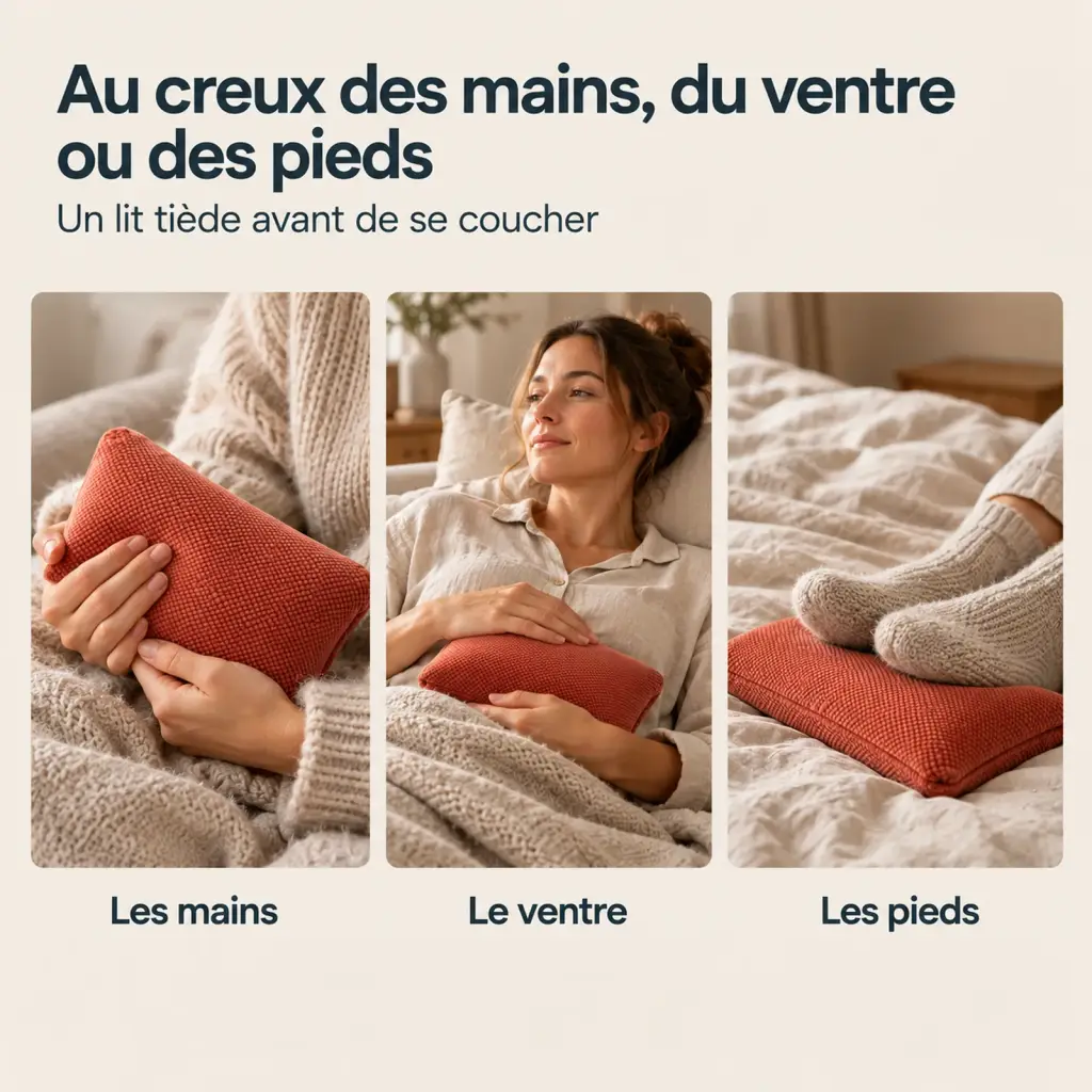 Bouillotte au sarrasin en coton, lin et velours – usage au quotidien