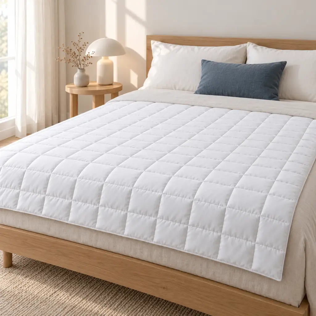 Couette lestée blanche – posée sur un lit