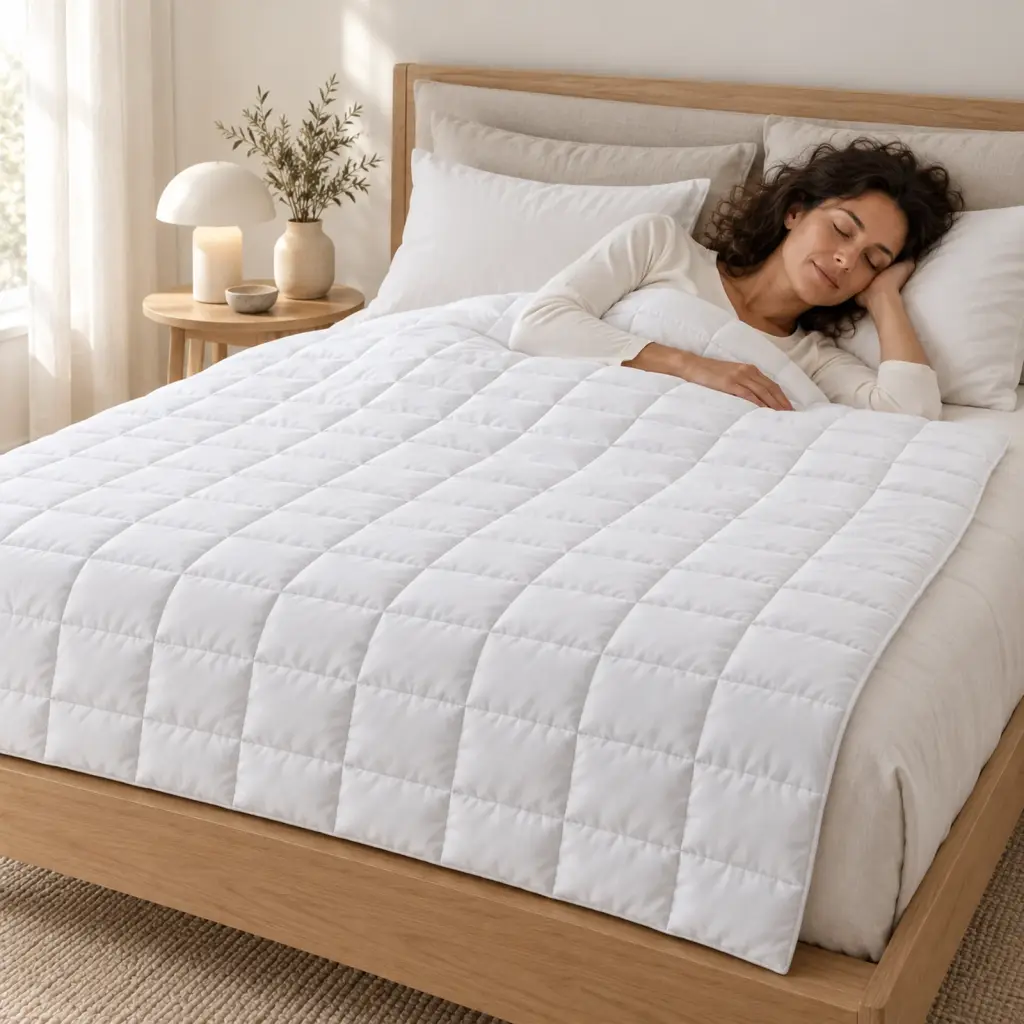 Couette lestée blanche – moment de repos dessous