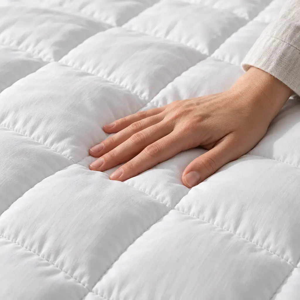 Couette lestée blanche – détail du tissu et des coutures