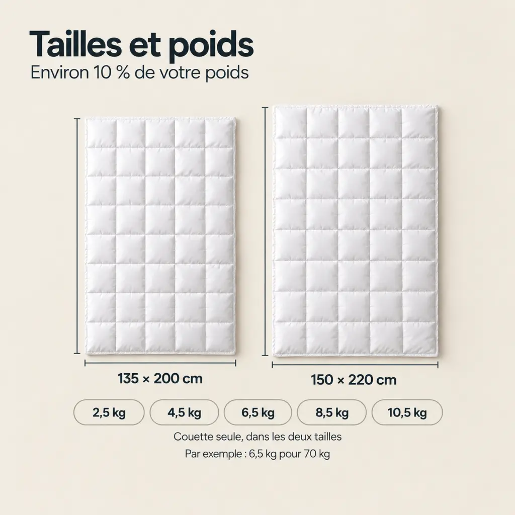 Couette lestée blanche – tailles, poids et usages