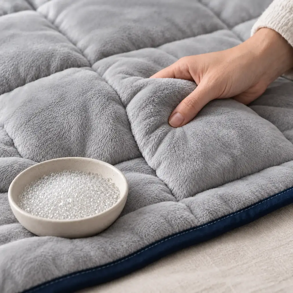 Couverture lestée Douce – carreaux lestés et microbilles