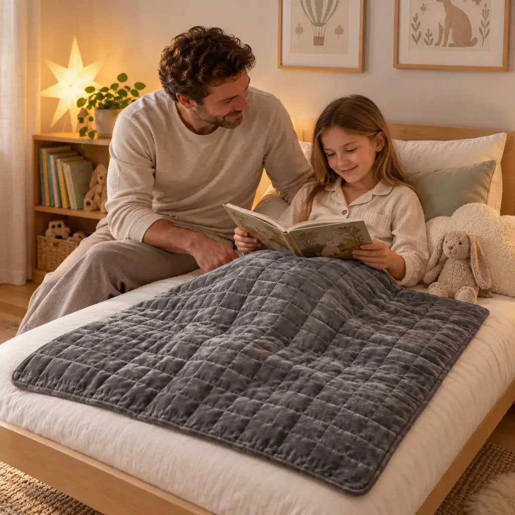 Couverture lestée Enfant – moment de repos dessous