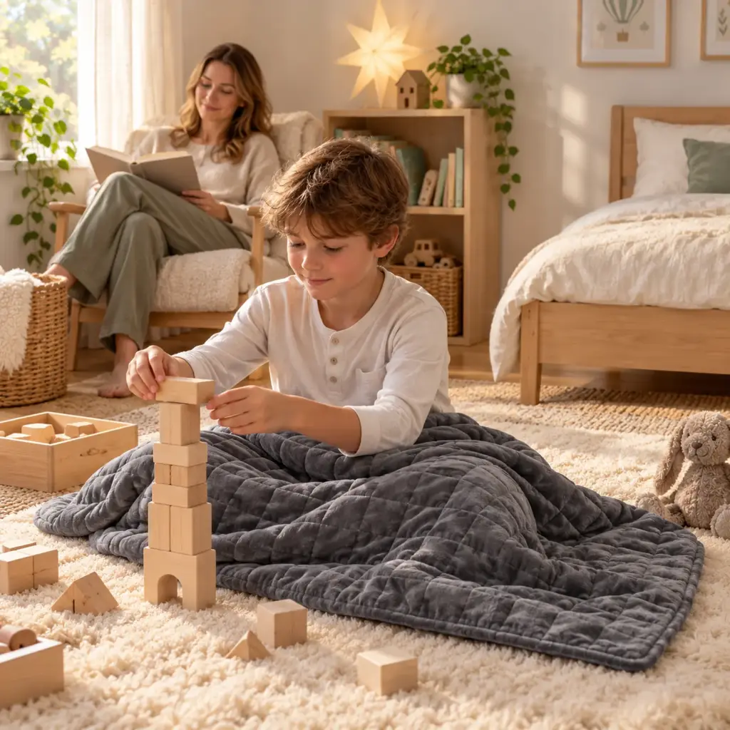 Couverture lestée Enfant – moment de détente au salon