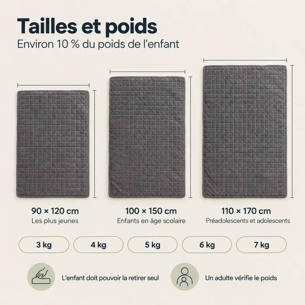 Couverture lestée Enfant – tailles, poids et usages