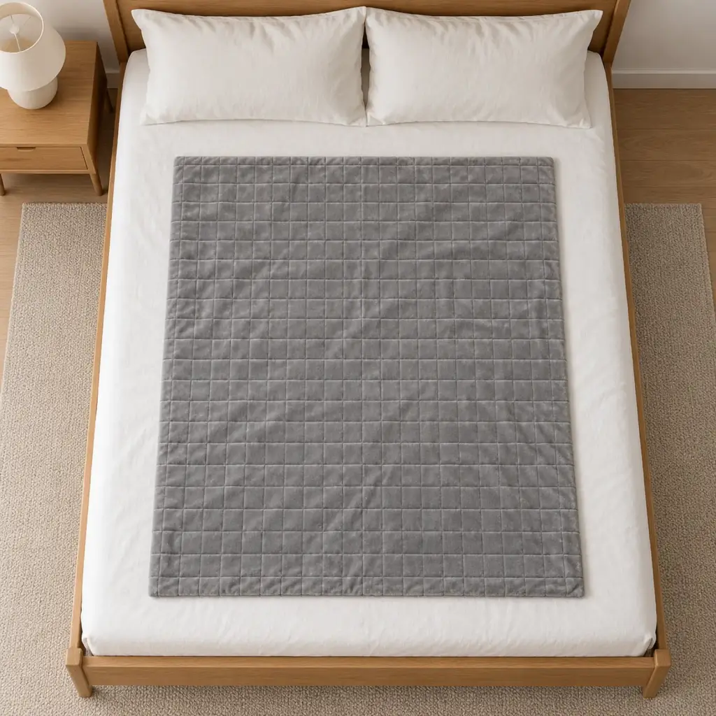 Couverture lestée Hiver – posée sur un lit