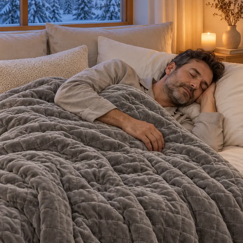 Couverture lestée Hiver – moment de repos dessous