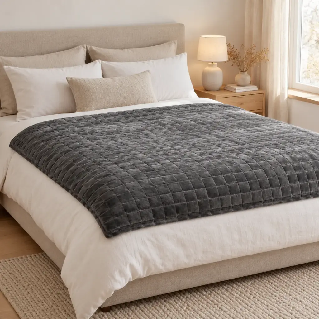 Couverture lestée Premium – posée sur un lit