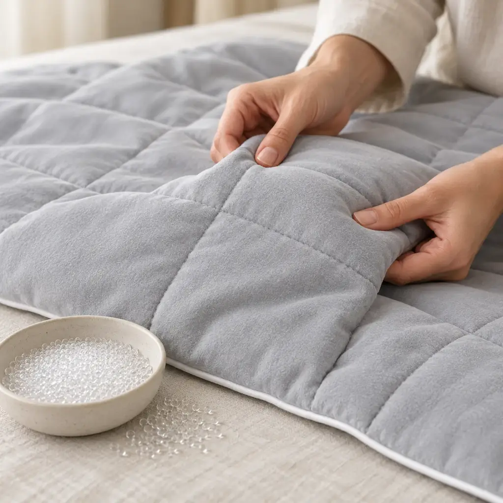 Couverture lestée Sensorielle – carreaux lestés et microbilles
