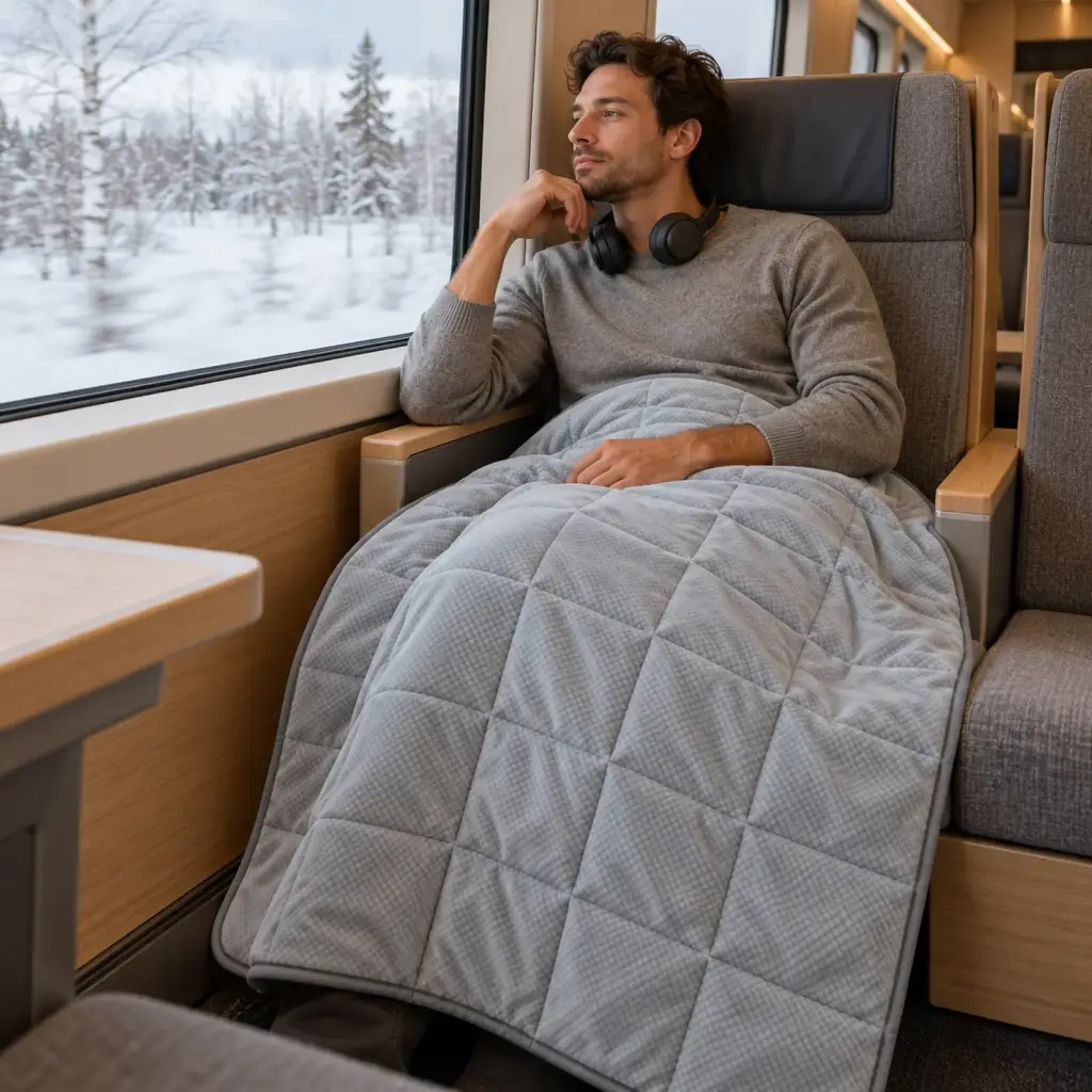 Couverture lestée de voyage – moment de détente au salon
