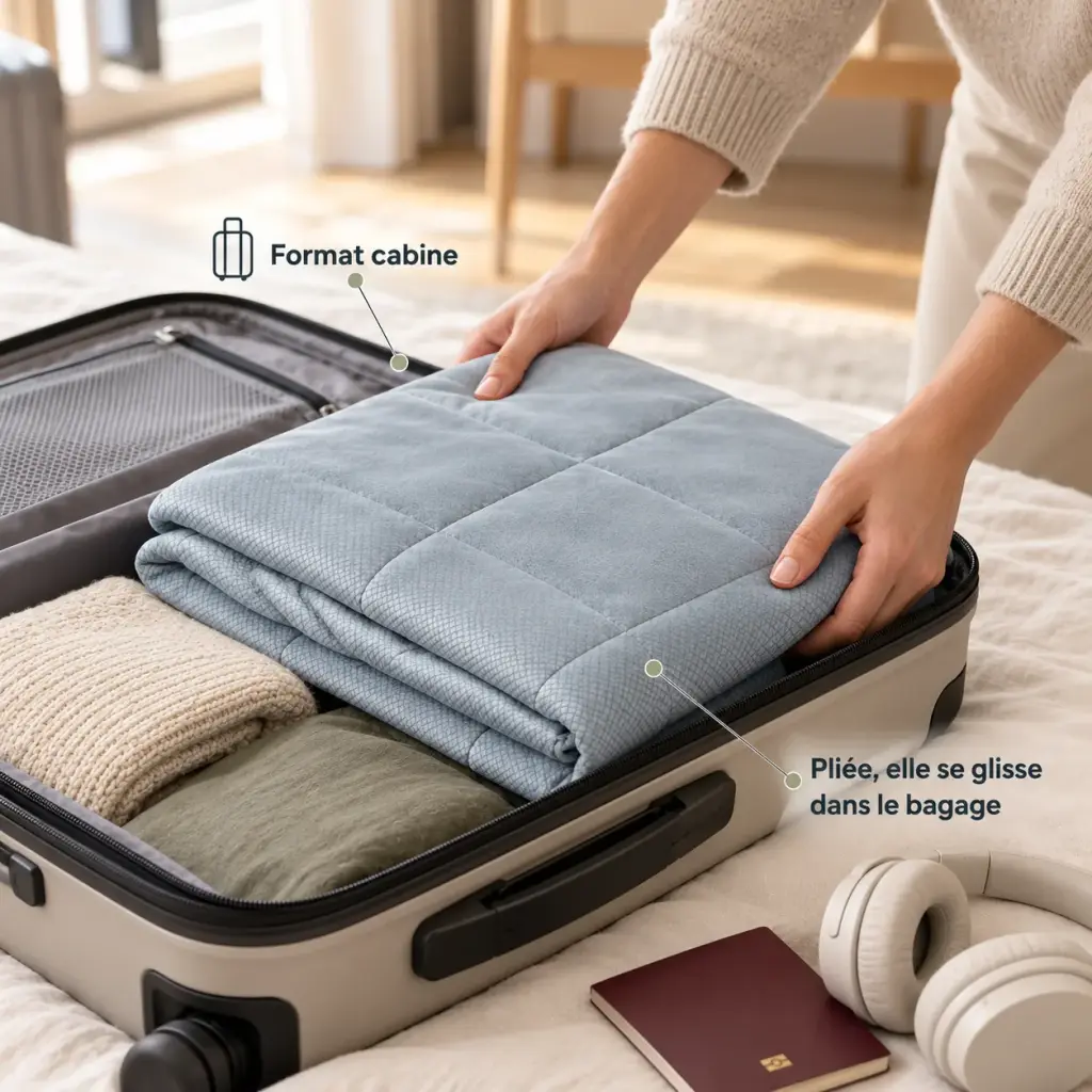 Couverture lestée de voyage – Elle vous suit dans vos bagages