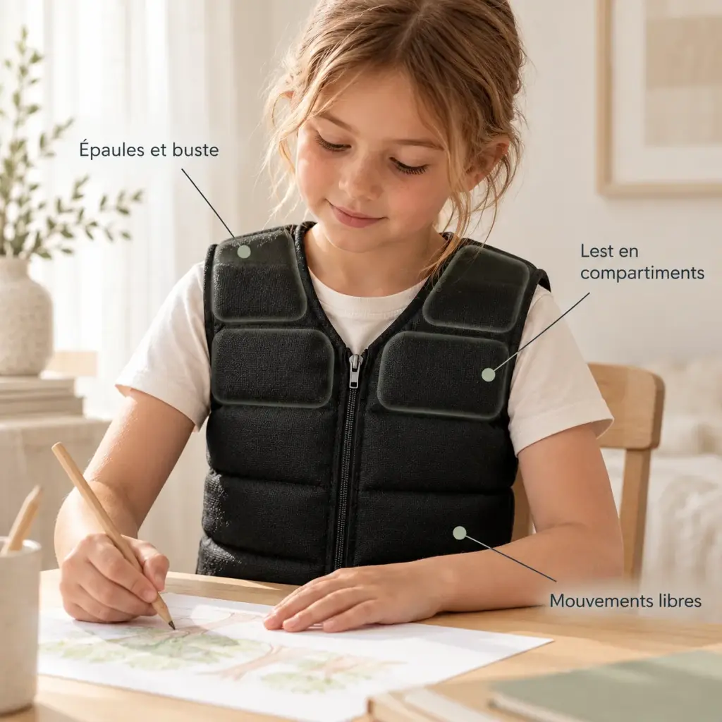 Gilet lesté enfant sensoriel – Un poids posé sur les épaules et le buste