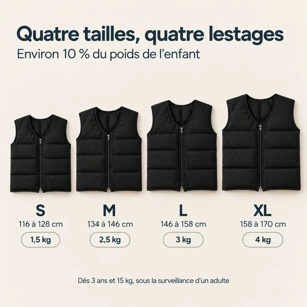 Gilet lesté enfant sensoriel – composition et dimensions