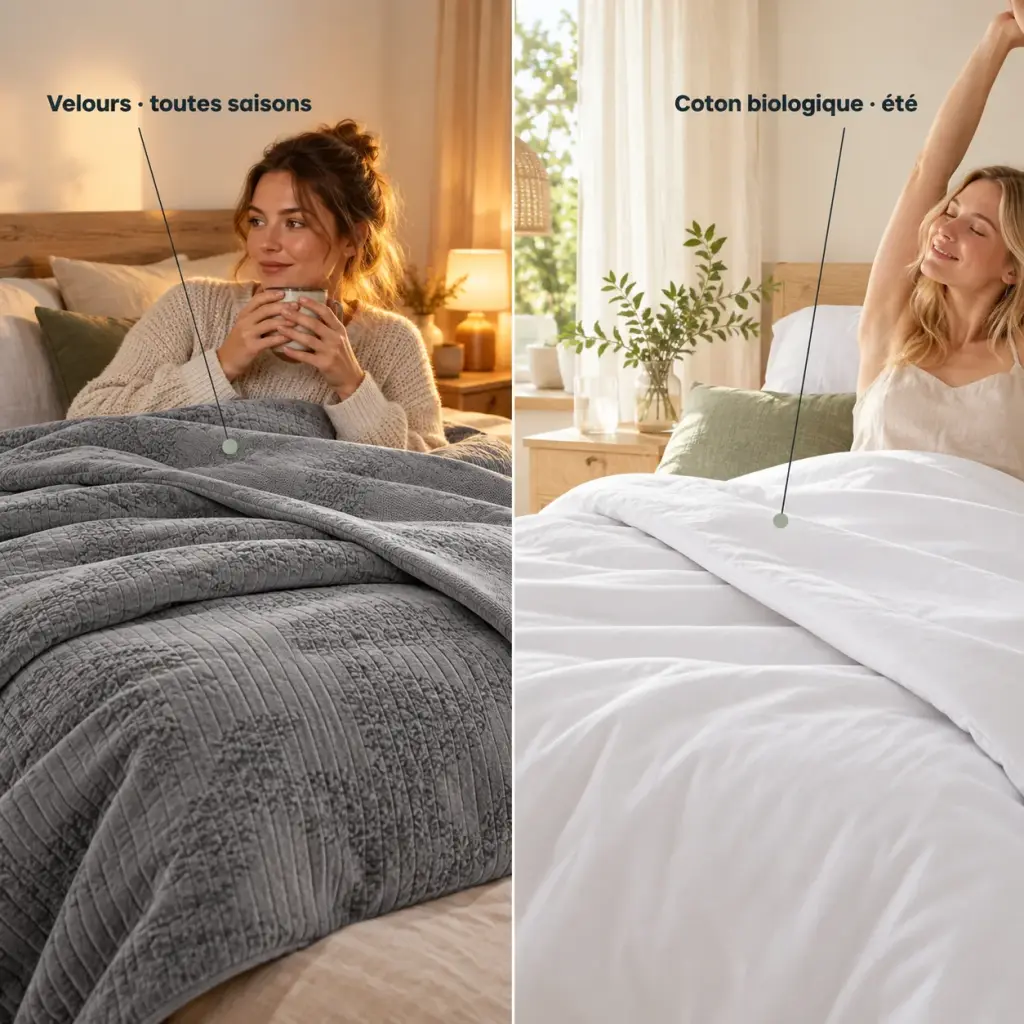 Housse pour couverture lestée – Velours l’hiver, coton l’été