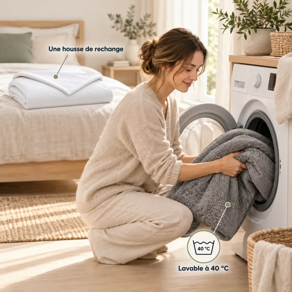 Housse pour couverture lestée – Une housse en machine, l’insert au repos