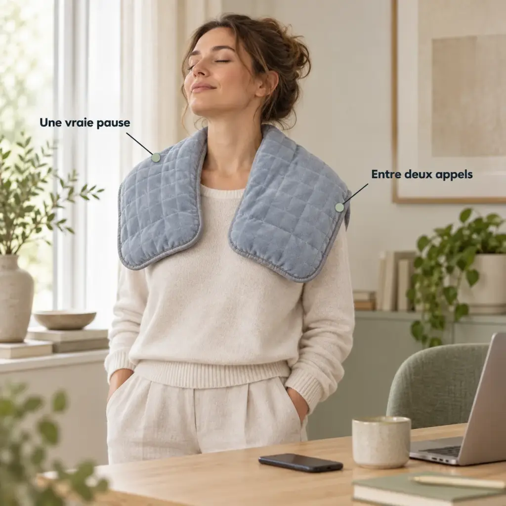 Kit télétravail lesté : coussin, collier et bandeau – Une coupure entre deux appels