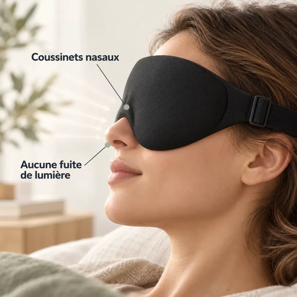 Masque de sommeil occultant à coussinets nasaux – La lumière s’arrête aussi sous le nez