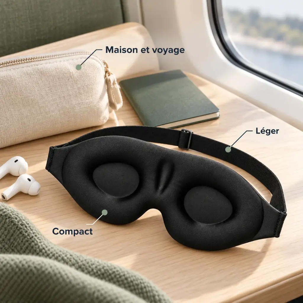 Masque de sommeil occultant à coussinets nasaux – À la maison comme en voyage