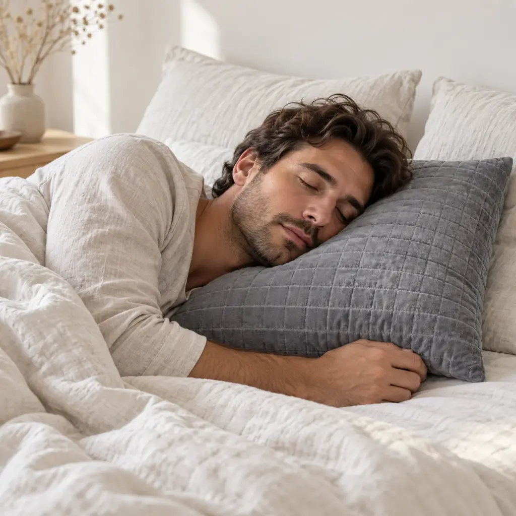 Oreiller naturel en coton, garnissage sapin ou silicone – en utilisation