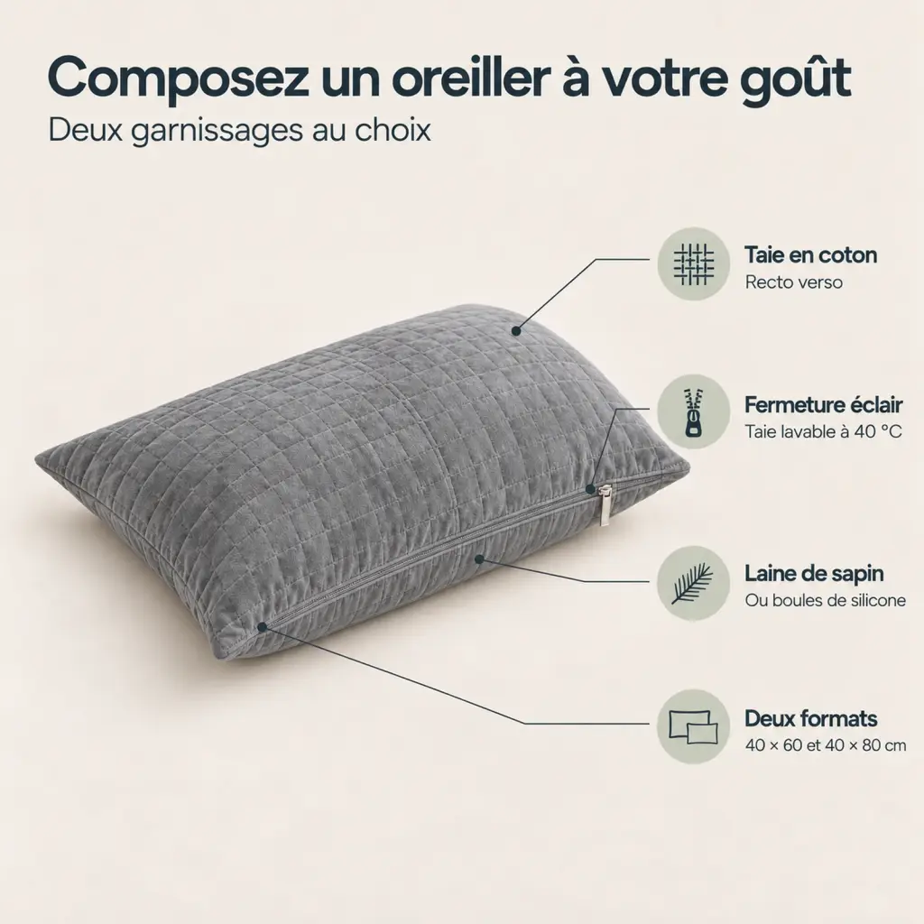 Oreiller naturel en coton, garnissage sapin ou silicone – les points clés