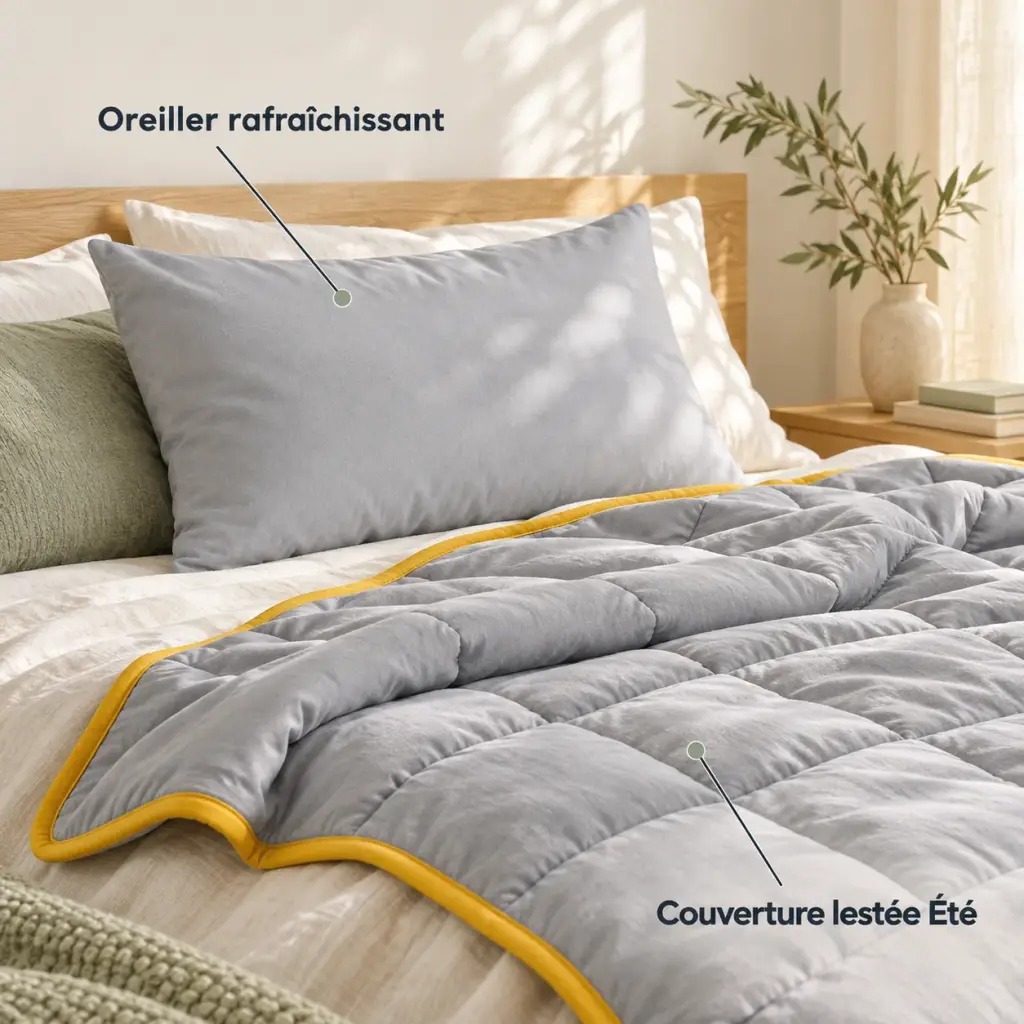 Oreiller rafraîchissant en coton respirant – Avec la couverture lestée Été