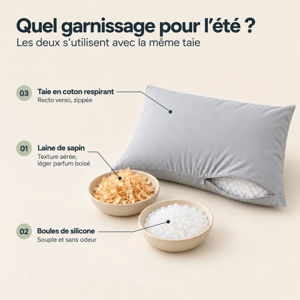 Oreiller rafraîchissant en coton respirant – composition et dimensions