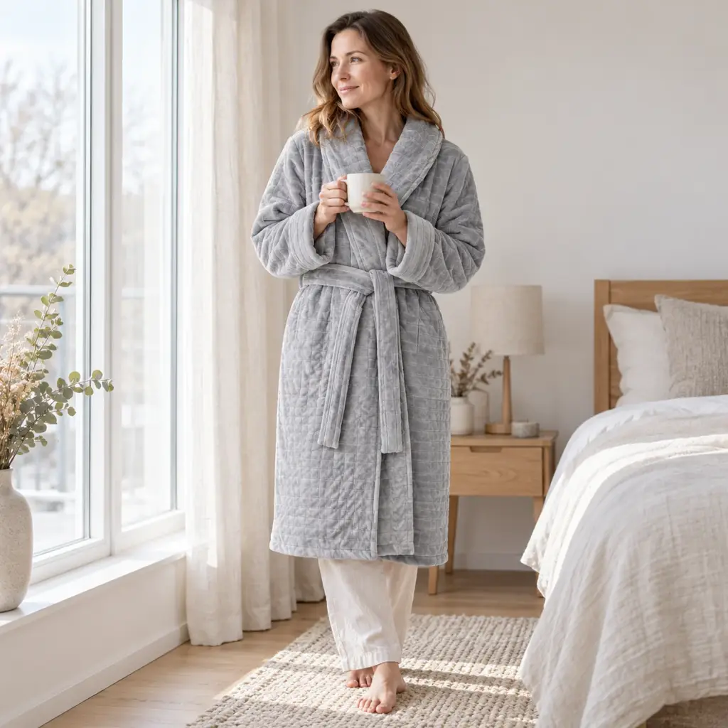 Robe de chambre lestée en coton et velours – en utilisation