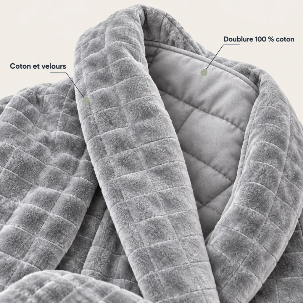 Robe de chambre lestée en coton et velours – Coton, velours et doublure en coton