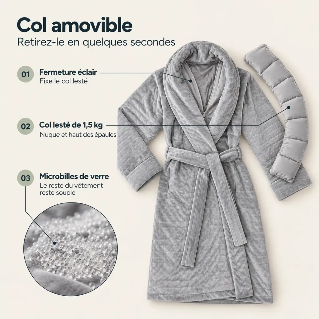 Robe de chambre lestée en coton et velours – composition et dimensions