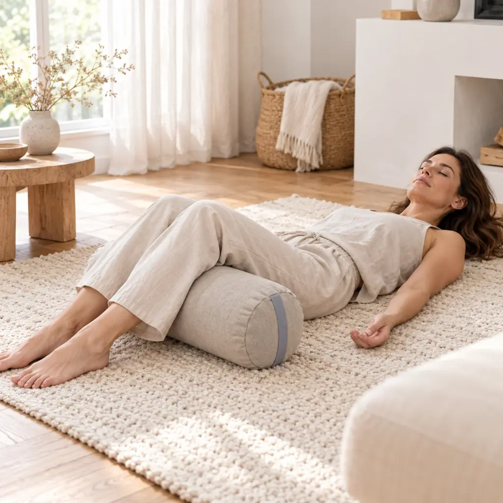 Rouleau de relaxation en lin naturel – en utilisation